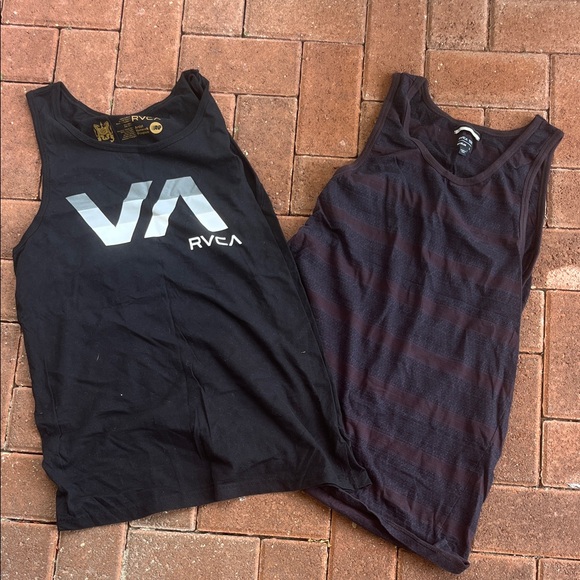 BUNDLE OF 2 RVCA Black and Dark Striped Tank Tops - Picture 1 of 4